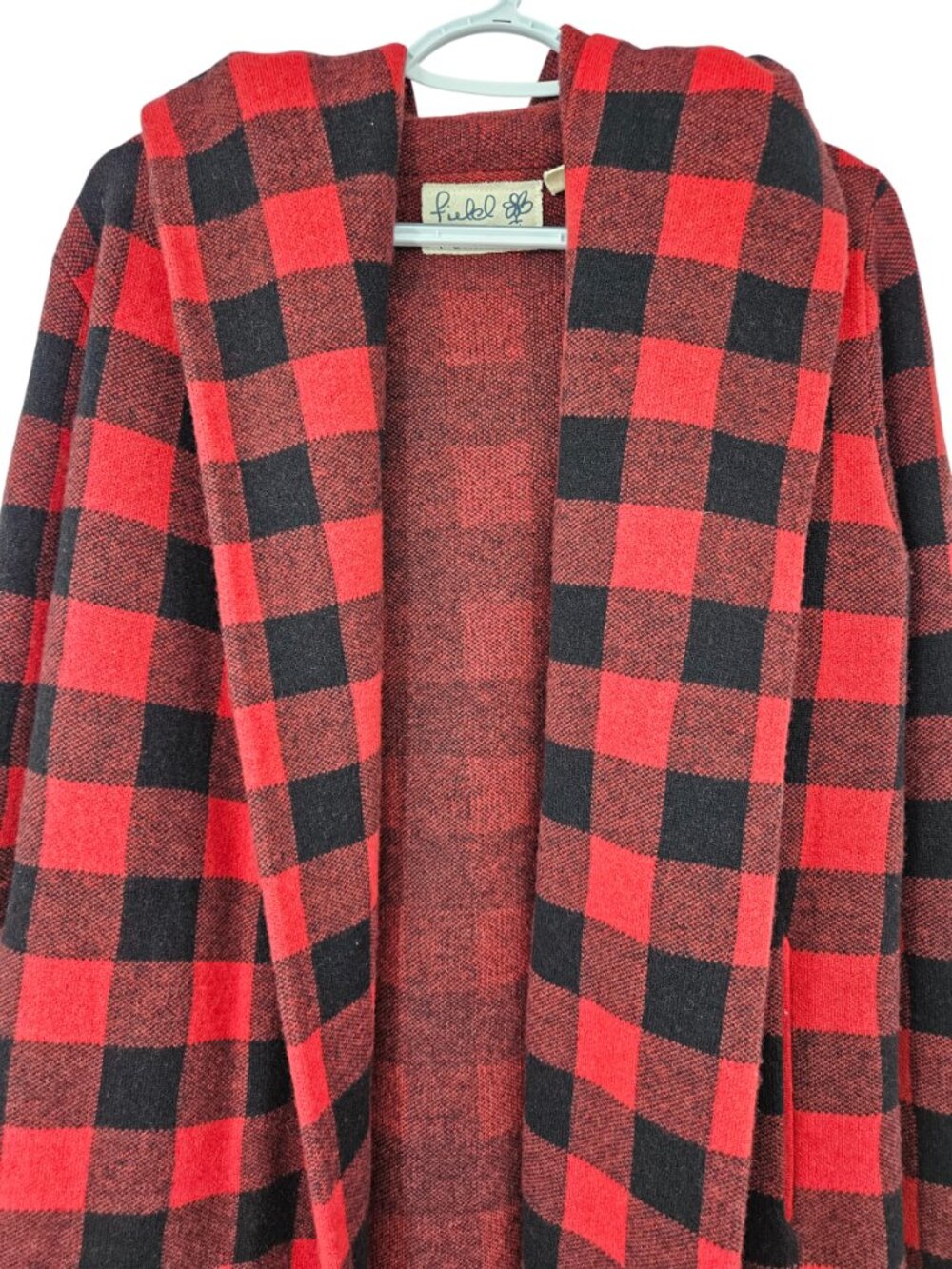 Anthropologie Field Flower Buffalo Plaid Hooded Cardigan Red Womens Size XS Wool - Picture 5 of 13